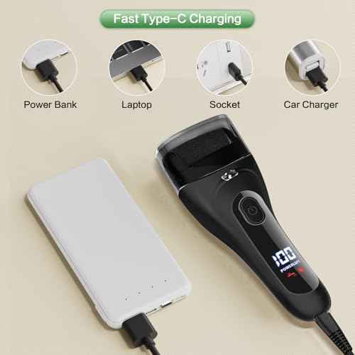 Electric Foot File Pedicure Feet Hard Skin Remover Foot Scraper Dry Dead Skin Remover Callus Exfoliator Rechargeable Feet Scrubber with 3 Replacement Rollers Foot Care Skin Removers, Black