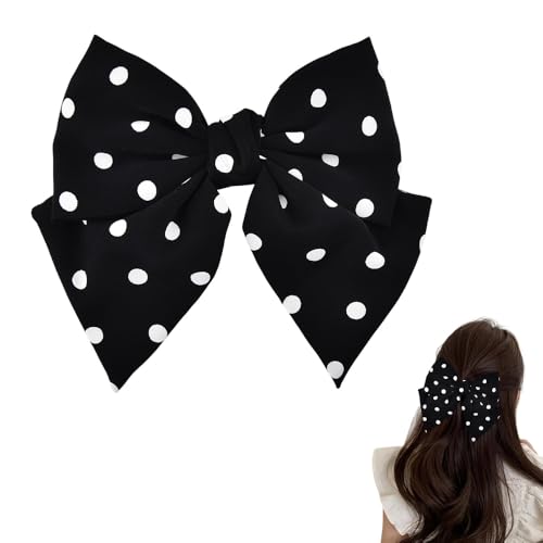 Polka Dots Bow Hair Clips Aesthetic Long Tail Big Bows for Women Girls French Spotted Black Hair Decoration for Festival Party Large Bowknot Clip Accessory Polka Dot Satin Silk Barrettes