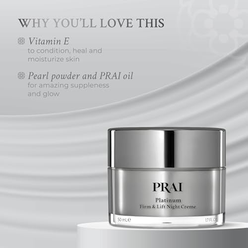 PRAI Beauty Platinum Firm & Lift Night Creme, Anti-Aging and Hydrating Night Face Moisturizer for Women, Hydrating and Revitalizing Night Cream, Overnight Face Lotion, 1.7 Oz
