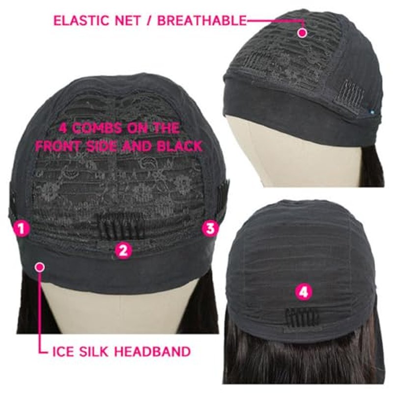 Kinky Straight Human Hair Headband Wigs 24 Inch Glueless None Lace Front Wigs Machine Made Virgin Kinky Straight Human Hair for Black Women 180% Density Natural Color