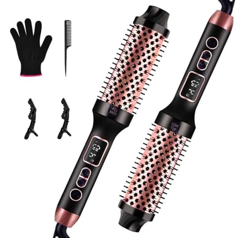 Upgraded Infrared Bounce Brush, Heated Thermal Round Brush with 5 Heat Settings & LED Display, 1.5 Inch lonic for Hair Straightener & Curling Wand, Dual Voltage, Blowout Look, Gifts for Women