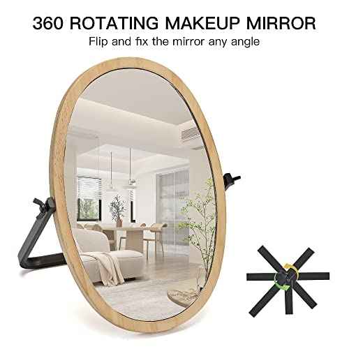 Geloo Vanity Makeup Table Mirror - Desk Mirrors 360 Adjustable Rotation,Wood Framed Small Standing Mirror for Bedroom,Tabletop,Office,Antique,Dresser,Countertop 11.8'' x 7.8''