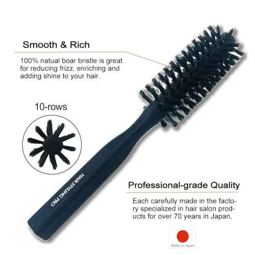 Boar Bristle Round Brush for Pro [ Made in Japan ] Small Round Boar Briste Hair Brush for Professional Salon