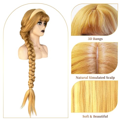 48 Inches Surper Long Straight Wig for Women Flat Bangs Soft Yaki Kinky Wigs for Daily Party Halloween Christmas Cosplay Wig Synthetic Hair Strawberry Blonde 120CM