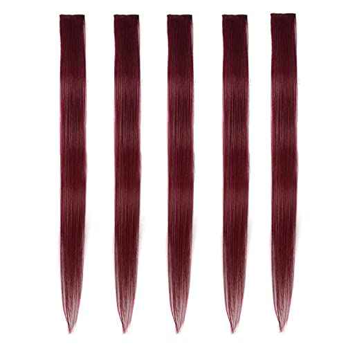 burgundy hair extensions 18 Inches 5 Pcs Colored Party Highlights Straight Hair Clip in Human Hair Extensions in Multiple Colors