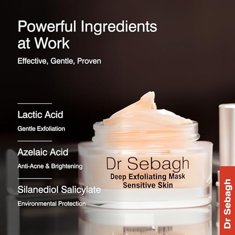 Dr Sebagh Deep Exfoliating Mask (1.7 fl oz) - Gentle Exfoliating for Sensitive Skin - Lactic Acid Detox Face & Pore Cleansing - Anti-Aging Skin Mask for Radiance & Renewal