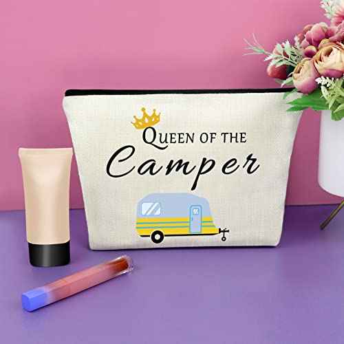 Sazuwu Happy Camper Gift Makeup Bags Camping Lover Gifts for Women Friend Cosmetic Bag Family Vacation Gift Ideas Mother's Day Gift Cute Motorhome Outdoor Gifts Birthday Christmas Gifts Travel Bag