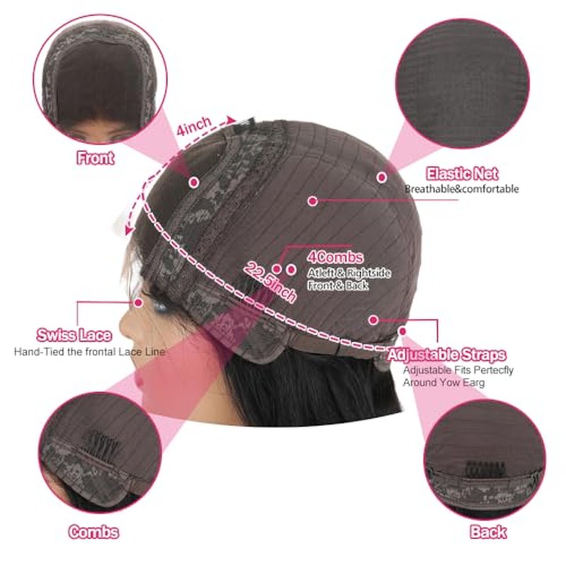 Lace Front Wigs Human Hair 22 Inch Straight 13x4 HD Transparent Lace Frontal Wigs Pre Plucked With Baby Hair 180% Density Brazilian Virgin Hair Wigs