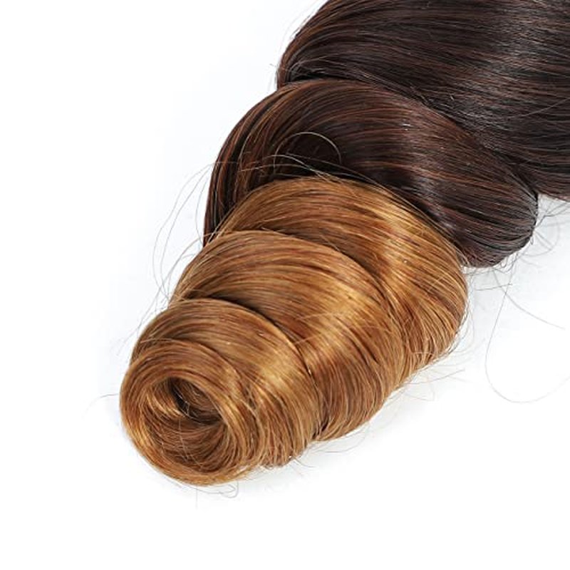Ombre Bundles With Closure Loose Wave Bundles With Closure Human Hair Bundles With Closure 100% Brazilian Virgin Human Hair 3 Bundles With 4x4 Lace Closure Ombre Color T1B/4/30 (14 16 18+12)
