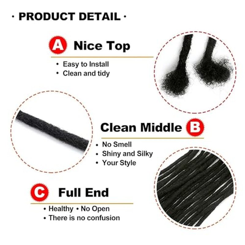 Dreadlock Extensions Human Hair Loc Extensions Dreads Extensions for Men Women 0.4 cm 10 Inch 60 Strands Handmade Permanent Locs Extension Natural Black Soft Locs Hair Extensions Can be Dyed Bleached