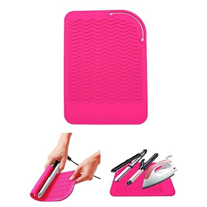 Heat Resistant Glove with Heat Resistant Mat for Curling Iron, Hair Straightener, Flat Irons, Silicone Bump Glove, 9¡± x 6.5¡± Food Grade Silicone Mat, Pink