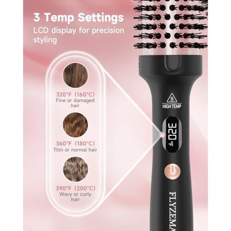 Thermal Brush, FLYZEMAA 1.5 Inch Curling Brush for Long Dry Hair, Heated Round Brush with 3 Temp Settings, 30s Fast Heat for Curling & Volumizing, Anti-Scald Nylon Bristles, Dual Voltage (Black)
