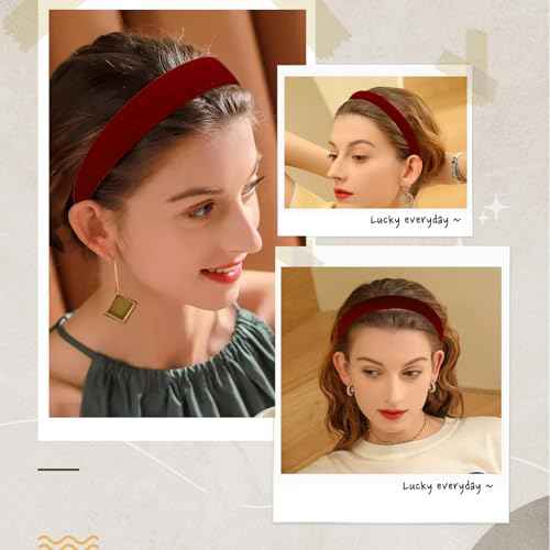 AUDTOPE 3Pcs Headbands for Women, Red Velvet Head Bands for Women's Hair Solid Soft Plain Hairband No Teeth Head Bands Cute Hair Accessories for Women