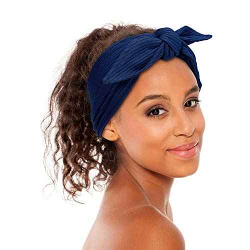Syhood 4 Pieces Ribbed Headband Ribbed Stretch Bandie Stretchy Hairband Soft Head Wrap Turban Headband Boho Hair Band for Women Hair Accessories, 4 Colors(Black, Red, Sapphire Blue, Brown)