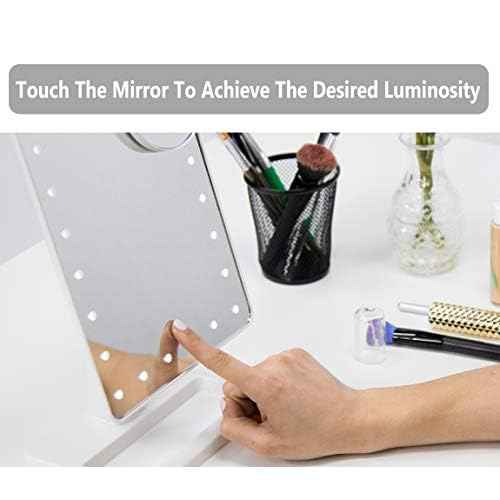 Waneway Large Lighted Makeup Vanity Dressing Table Mirror with 24 LED Light, Illuminated Tabletops Cosmetic Mirror, with 10x Magnification Detail Mirror and Dimmer Switch, Battery Operated, White