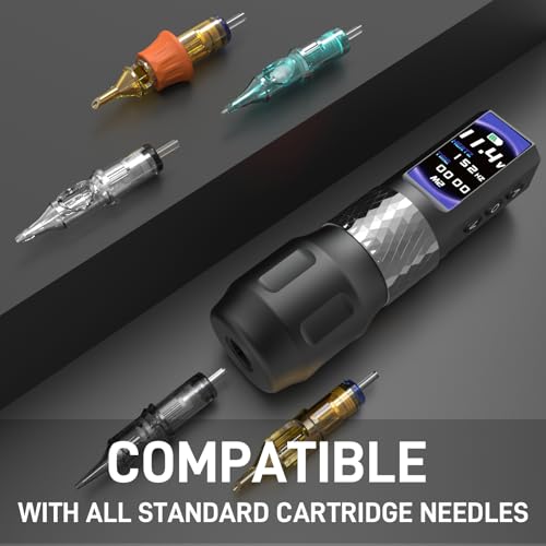 YILONG Wireless Tattoo Machine Gun, F6 Rotary Tattoo Pen with 2 Replaceable 2000mAh Batteries, OLED Display, Tattoo Equipment for Tattoo Cartridge Needles, Professionals, and Tattoo Artists (Gray)