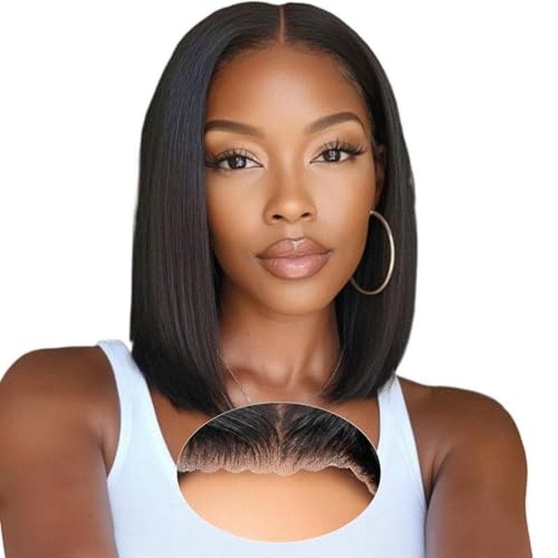 5x5 Wear and Go Glueless Bob Wig Human Hair HD Lace Closure Straight Bob Wig for Beginners 12 Inch Short Bob Glueless Wigs 220% Density Pre Cut Free Part for Women