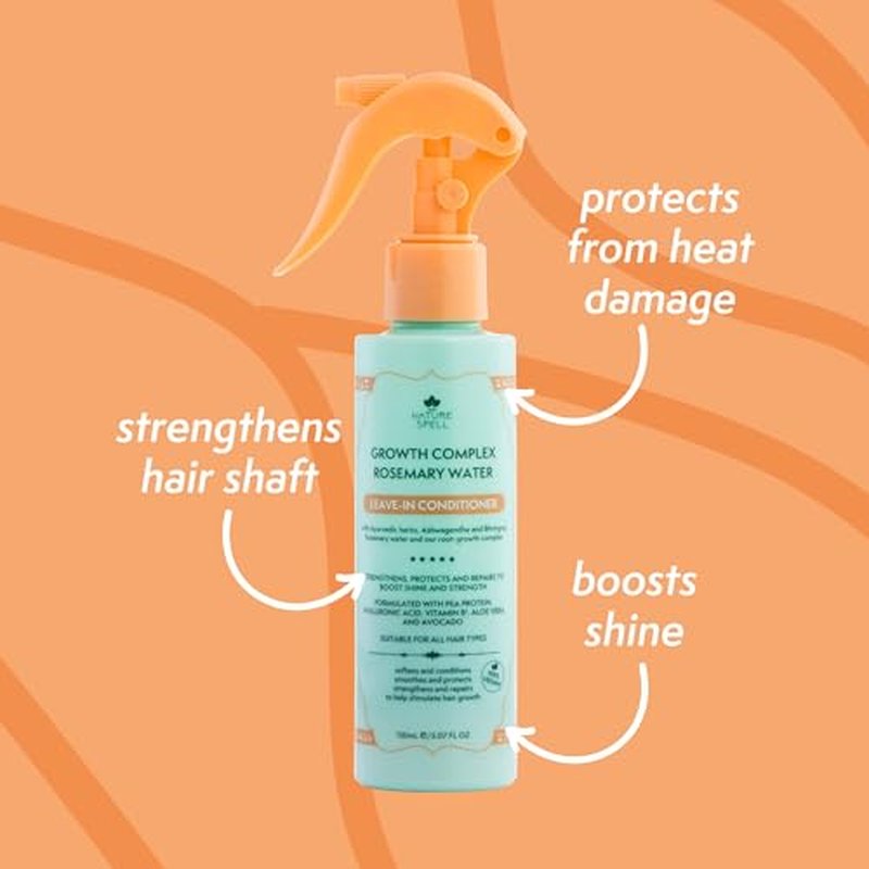 Nature Spell Rosemary Water Leave in Conditioner, Promotes Hair Growth, Heat Protection Spray, Detangling, Smoothes & Adds Shine, For All Hair Types, 5.07 Fl Oz