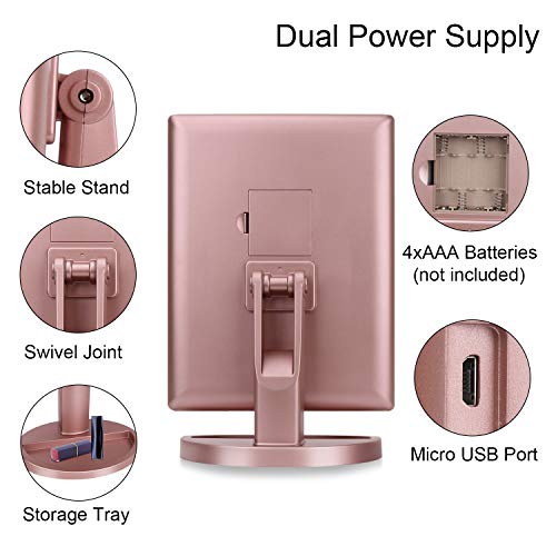 deweisn Dresser Mount Tri-Fold Lighted Vanity Mirror with 21 LED Lights, Touch Screen and 3X/2X/1X Magnification, Two Power Supply Modes Make Up Mirror,Travel Mirror