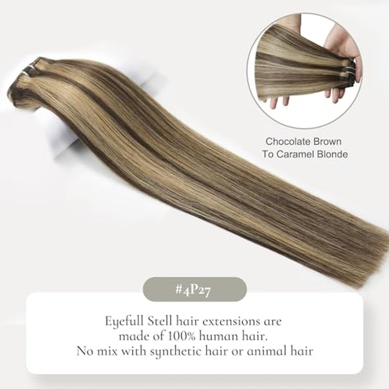 Human Hair Extensions Clip in 18 inch 120g 7PCS Straight Natural Clip ins Real Remy 100% Human Hair Extensions Chocolate Brown To Caramel Blonde Double Weft Thick Layered Clip on Hair