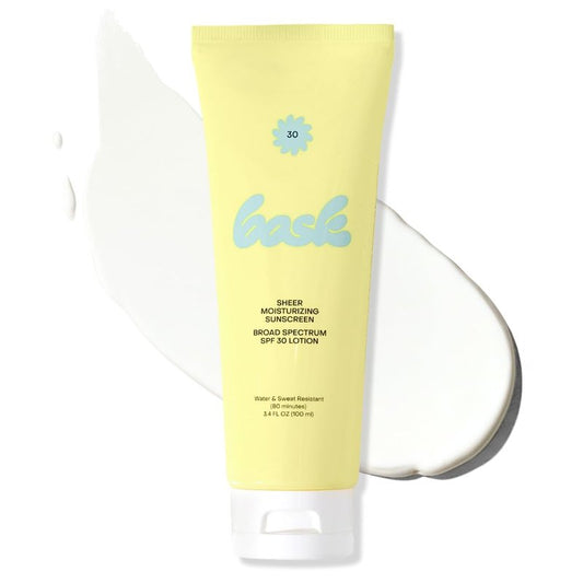 Bask SPF 30 Sheer Moisturizing Sunscreen Lotion - Broad Spectrum UVA/UVB Protection, Dermatologist Recommended, Hydrating, Lightweight & Non-Greasy, No White Cast, Travel Size, 3.4 fl oz