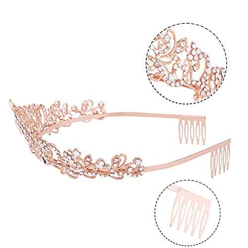 Crowns for Women, Rose Gold Tiara Crystal Rhinestone Hair Accessories for Princess Queen Ladies Little Girls Adult Bridal Bride Birthday Wedding Pageant Prom Halloween Costume Party with Combs