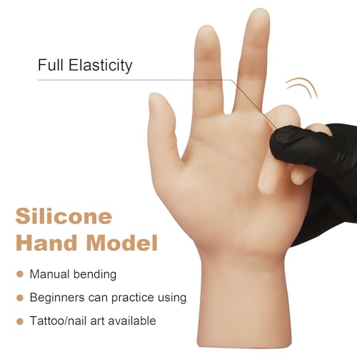 Tattoo Practice Hand with Wrist - Autdor Left Tattoo Fake Hand with Short Arm Silicone Hand Model Fake Skin Tattoo Practice Skin for Tattoo Training or Display for Tattoo Supplies Tattoo Artists