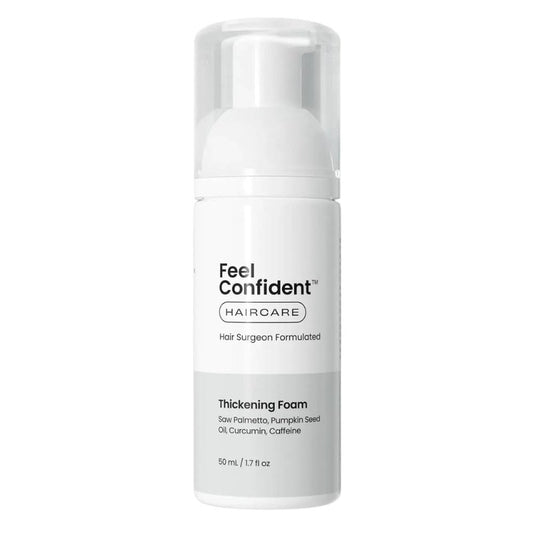 Feel Confident Thickening Foam - Hair Surgeon Formulated for Men & Women with Saw Palmetto, Pumpkin Seed Oil, Caffeine & Turmeric, Lightweight Volumizing & Styling Mousse for Fine or Thin Hair 1.7oz