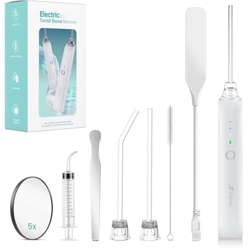 Tonsil Stone Remover with 5X Magnifying Glass Tonsil Stone Removal Kit 3 Suction Modes LED Light Bad Breath Water Flosser