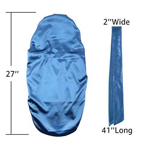 Extra Large Satin Bonnet Sleep Cap for Women, Double Layer Silky Hair Bonnet with Tie Band for Braids/Curly/Long Hair - Royal Blue
