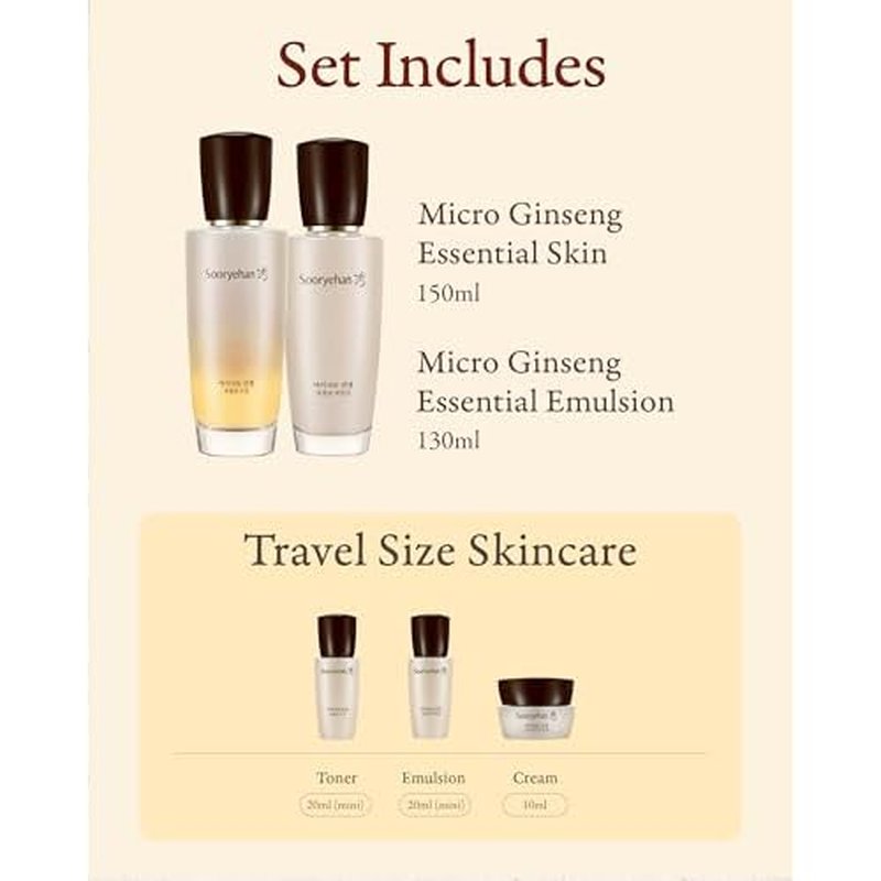 SOORYEHAN Micro Ginseng Essential Skincare Special gift Set (11.2 fl oz) - Boosts Skin Density, Elasticity, and Vitality . with Ginseng Liposome¢â for Youthful Radiance ? Korea Skincare.