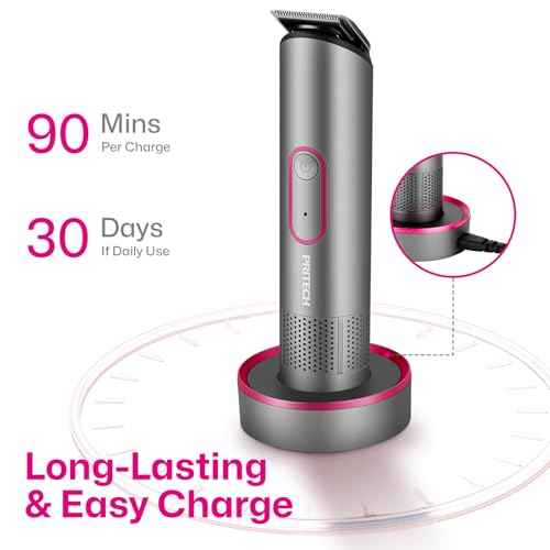 PRITECH Bikini Trimmer for Women - Rechargeable Pubic Hair Trimmer Women for Sensitive Skin, Wet & Dry Use, Pain-Free Electric Razor&Shaver with Standing Recharge Dock, Ideal Gift, Slate Grey