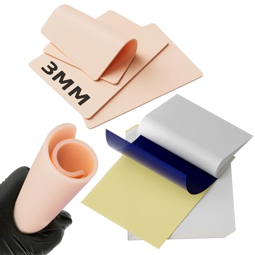 Blank Tattoo Practice Skin Kit - 13Pcs Set with 3 Double Sided 7.4x5.6¡± Fake Skins and 10 Stencil Transfer Papers for Tattooing, Microblading Practice - Ideal for Beginners and Pro Artists