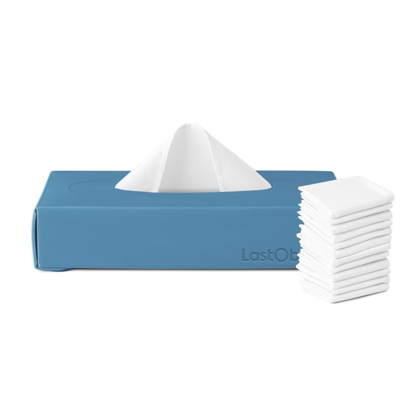 LastTissue® Reusable Cotton Tissue Box | Face Towels & Handkerchiefs for Men & Women – Washable, Sustainable Facial Tissue with Storage Case