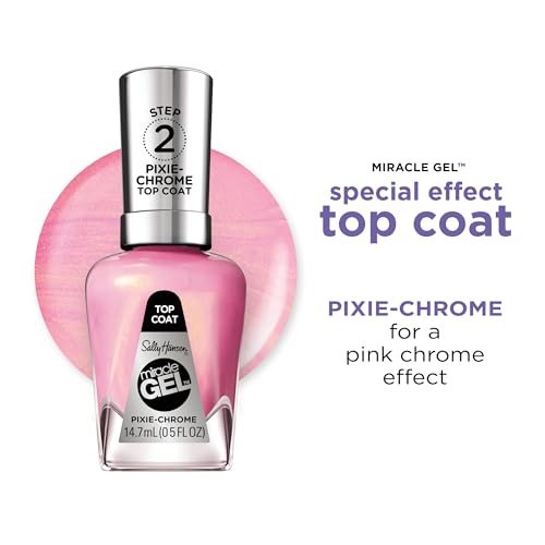 Sally Hansen Miracle Gel Nail Polish Special Effect Top Coat | Salon Quality, Gel-Like Formula, Two-Step System, No UV Light Needed, Long Lasting | 111 Pixie Chrome | Sheer Glittery Pink Nail Polish