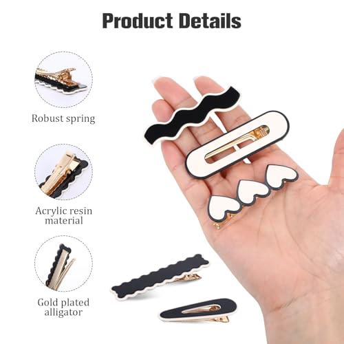 18Pcs Acrylic Checkered Hair Clip,Black and White Checkered No Bend Hair Clips for Women,Wave Geometric Duckbill Pins,Korean Styling Minimalist Hair Barrettes for Women Girls,Gifts for Women Girls
