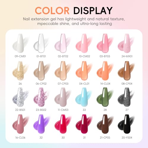 PEACECOLOR 52Pcs Poly Nail Gel Kit with Drill and U V Light 24 Colors Poly Nail Extension Gel with Cat Eye Nail Polish Glossy Matte Top Coat Nail Rhinestones Starter Kit Home Salon DIY Gifts for Women
