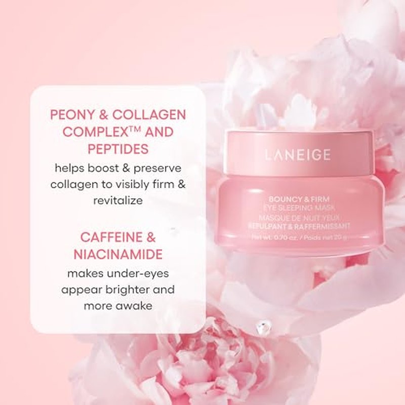 LANEIGE Bouncy & Firm Eye Sleeping Mask: Depuff and Firm with Peony & Collagen Complex, Ceramide, & 5D Hyaluronic Acid