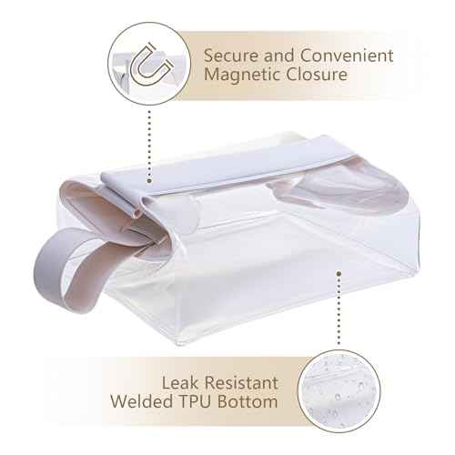 TSA Approved Clear TPU Toiletry Bag with Magnetic Closure Leak Resistant Makeup Bag Cosmetic Pouch Dopp Kit Travel Essentials Bag Magnetic Travel Container Organizer Pouch (Beige)