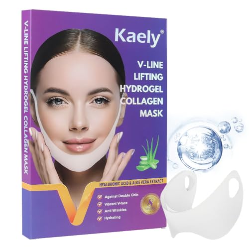 Kaely 8Pcs V Line Lifting Mask,Double Chin Mask,Chin Strap for Double Chin for Women,Face Lift Masks with Collagen,Hydrating Anti-aging