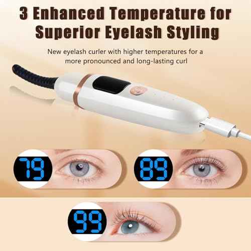 Heated Eyelash Curlers with Battery Indicator, Electric Eyelash Curler 3 Temperature Modes LED Display USB Rechargeable Makeup Tools, Heated Lash Curler Ideal Christmas Gift for Women (Pink)