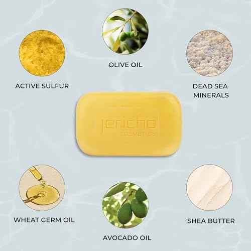 Jericho Dead Sea Sulfur Soap with Olive Oil – Helps with Acne, Psoriasis, Eczema & Blackheads – For Oily to Normal Skin – Vegan Face & Body Bar for Men & Women, 4.4 Oz / 125 g (Pack of 6)