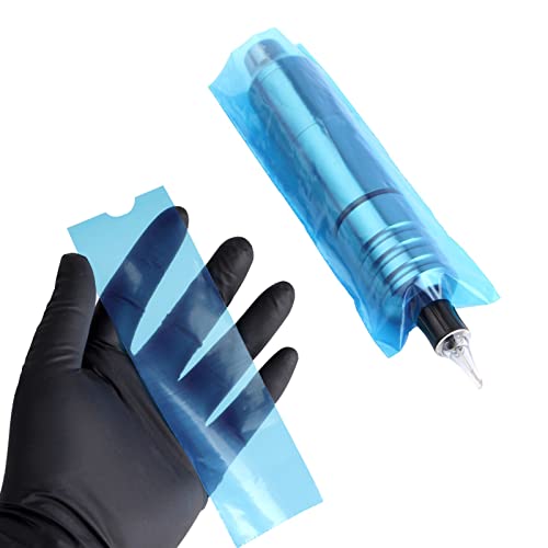 200pcs Clear Tattoo Machine Pen Covers Tattoo Pen Sleeves Plastic Dustproof Protection Blue Bags for Tattoo Professionals