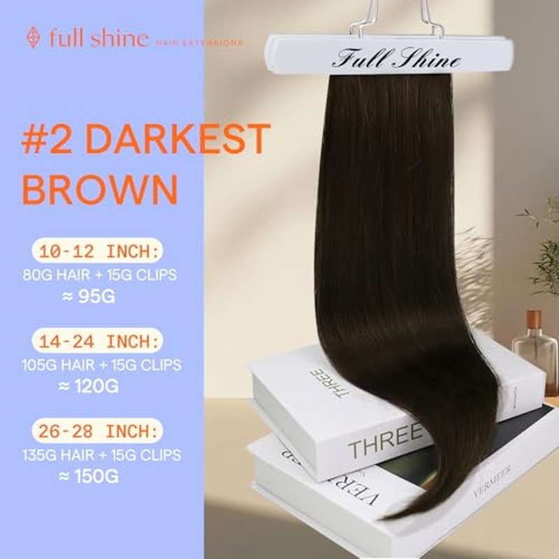 Full Shine Clip in Hair Extensions Dark Brown 24 Inch Real Hair Extensions Clip in Human Hair for Quince 7 Pcs 120 G