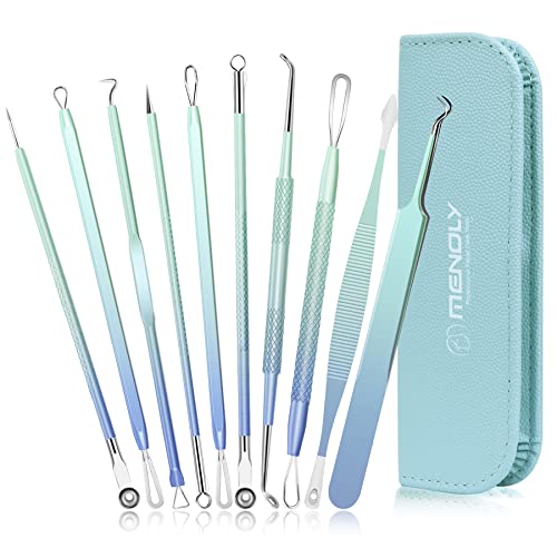 Blackhead Remover Tools MENOLY 10Pcs Pimple Popper Tool Kit, Blackhead Remover Extractor Tools, Acne Kit for Blackhead,Blemish,Zit Whitehead and Comedone Extractor Tool with Leather Bag