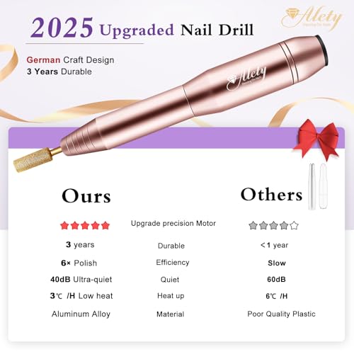 Electric Nail Drill Kit - Portable File for Acrylic Gel Nails, Professional Machine Efile Manicure Pedicure Tools With Gold Drill Bits for Home Salon Use