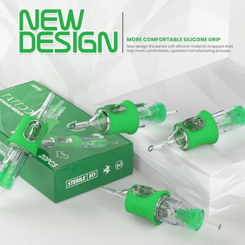 Wormhole Tattoo Needles Tattoo Cartridge Needles 20Pcs 1014RL Disposable Tattoo Needle Cartridges with Finger Ledge Round Liner for Tattoo Machine Pen