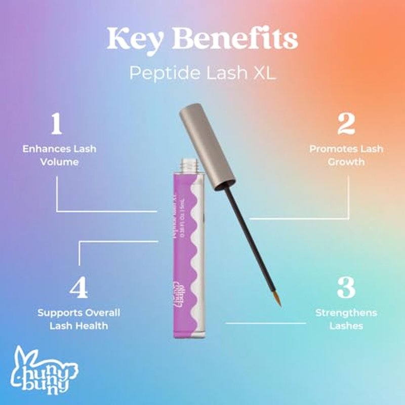 Hunny Bunny Peptide Lash XL - Serum For More Volume, Fuller and Healthier Look - Non-Irritating Formula For Length - Untinted Eyelash Serum Safe For Sensitive Eyes | 60-Day Supply (5mL) Made in USA