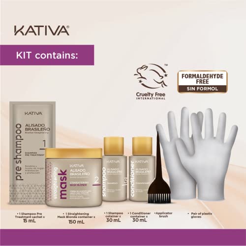Kativa Brazilian Straightening Blonde Kit, 12 Weeks of Home Use Professional Straightening, with Olive Oil, Citrus Fruits and Keratin, for Straighter, Softer and Shinier Light-Coloured Hair