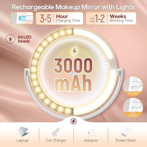 B Beauty Planet Makeup Mirror with Lights, Lighted Magnifying Mirror 30X with 3 Lighting and Adjustable Brightness, 2-Sided Height Adjustable Vanity Mirror for Bathroom, Gifts for Women White